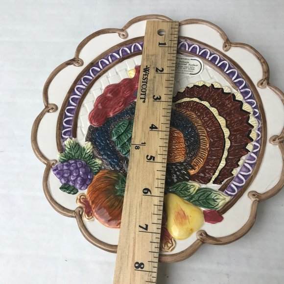 NWOT - Vtg Omnibus FITZ FLOYD TURKEY Plate Tray 1996 Scalloped Edge Thanksgiving - Picture 9 of 9